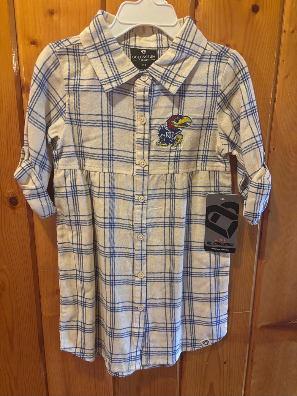 Kansas Jayhawks Colosseum Button Up Flannel Dress Girls size 3T NWT